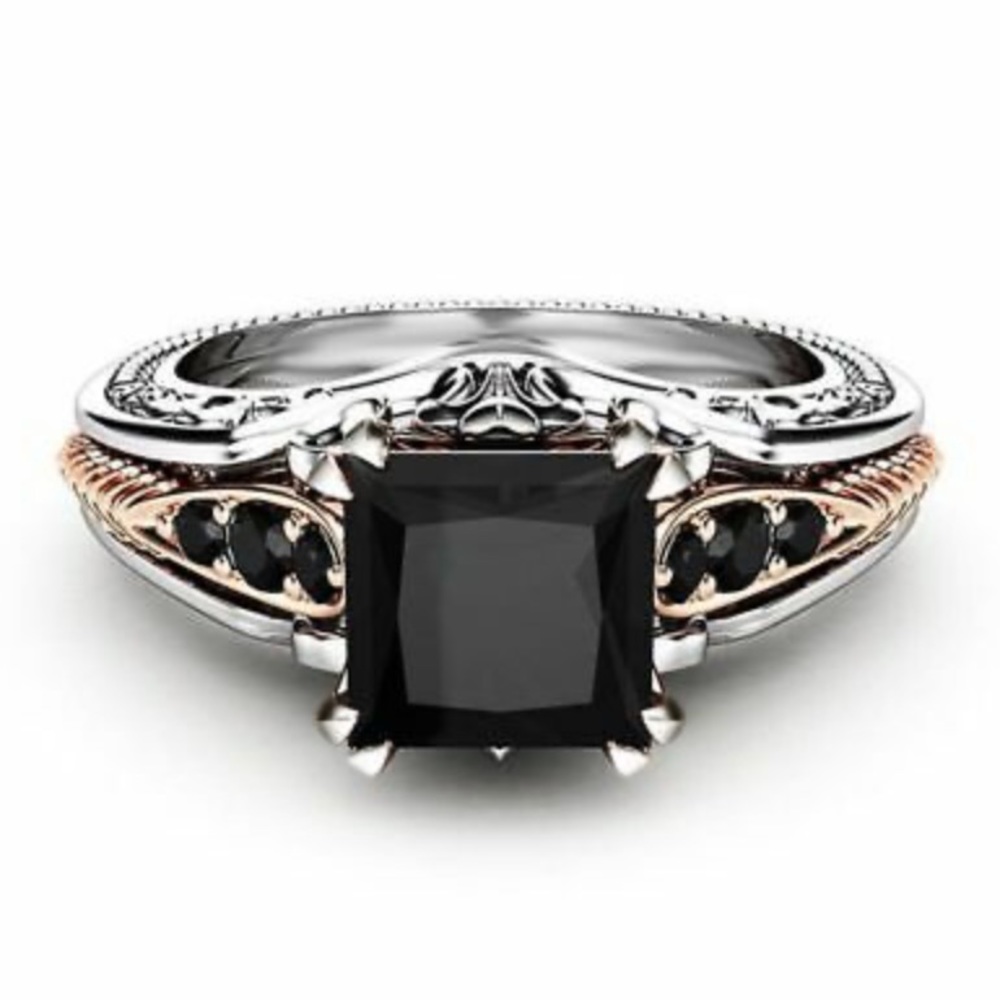 NEW 925 Sterling Silver Two tone Black stone ring - Picture 2 of 5